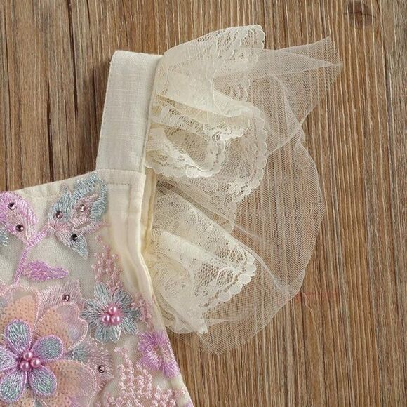 Newborn Infant Baby Girl 3D Flower Crochet Lace Romper Bodysuit Ruffle 12-18 Mon - Picture 4 of 12